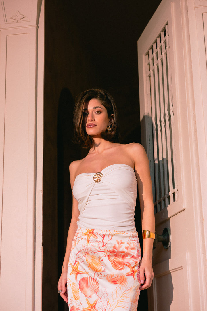 Coral White Strapless Top