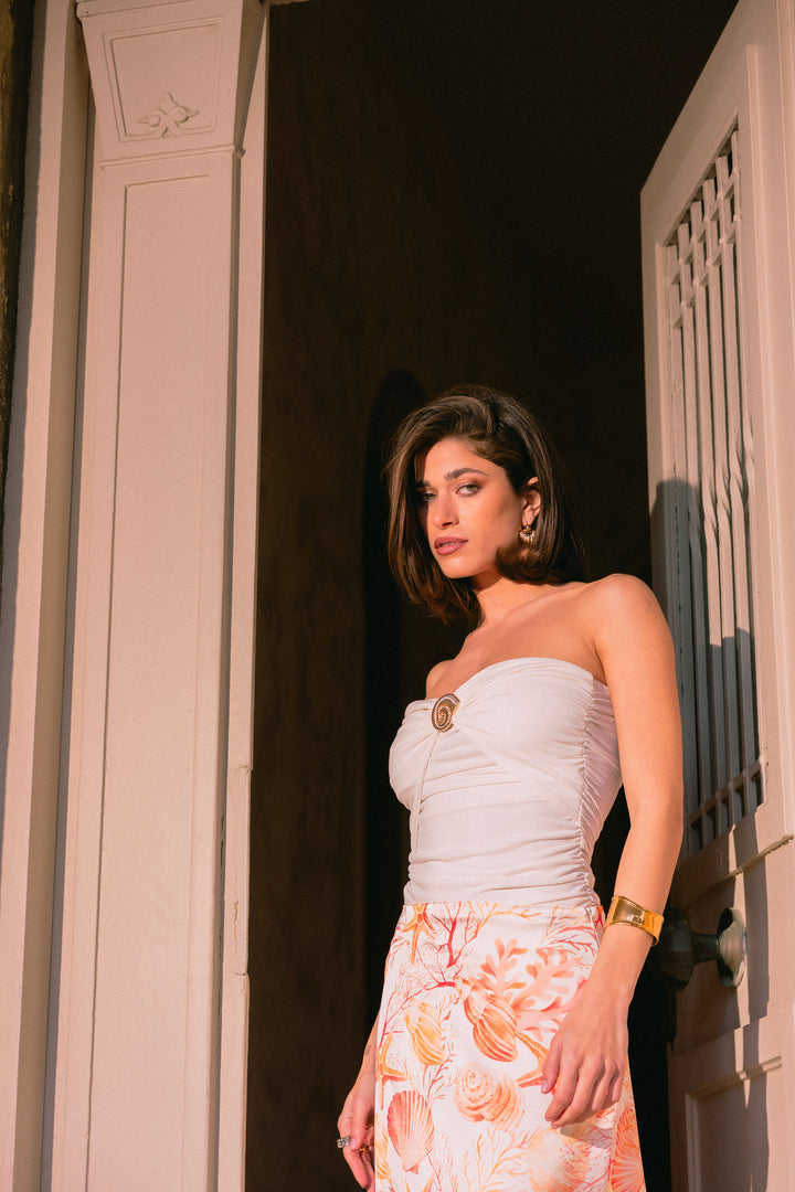 Coral White Strapless Top
