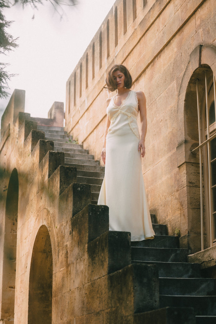 Again Butter Yellow Satin Dress