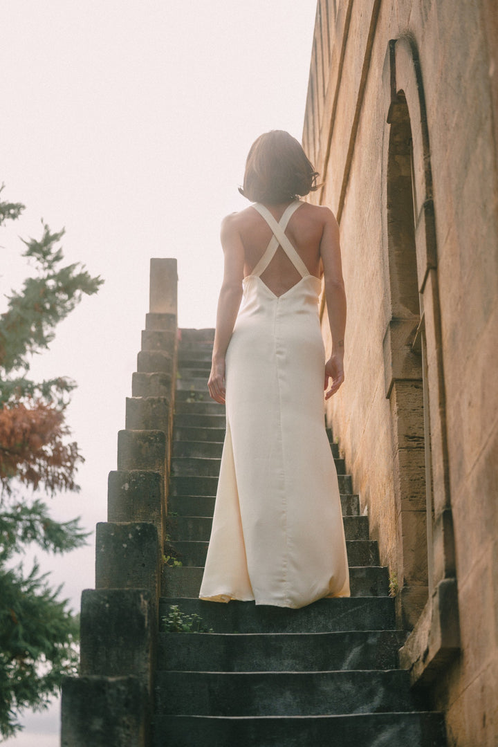Again Butter Yellow Satin Dress