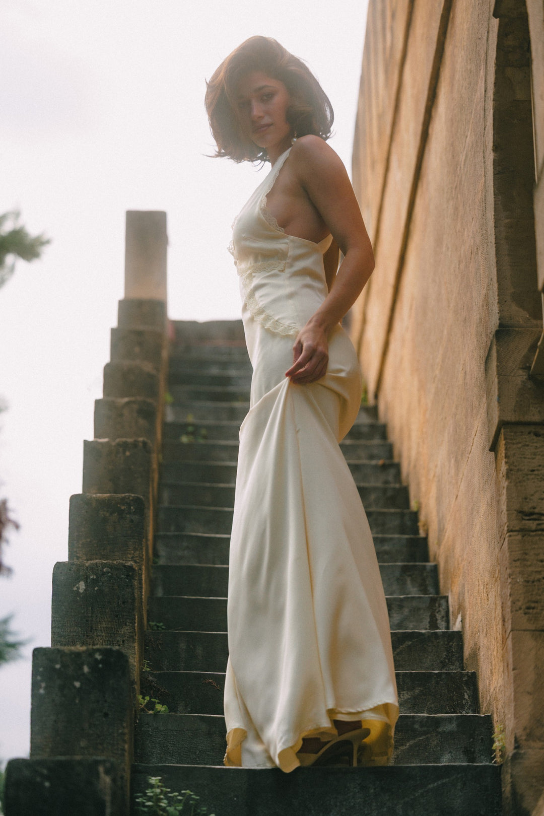 Again Butter Yellow Satin Dress