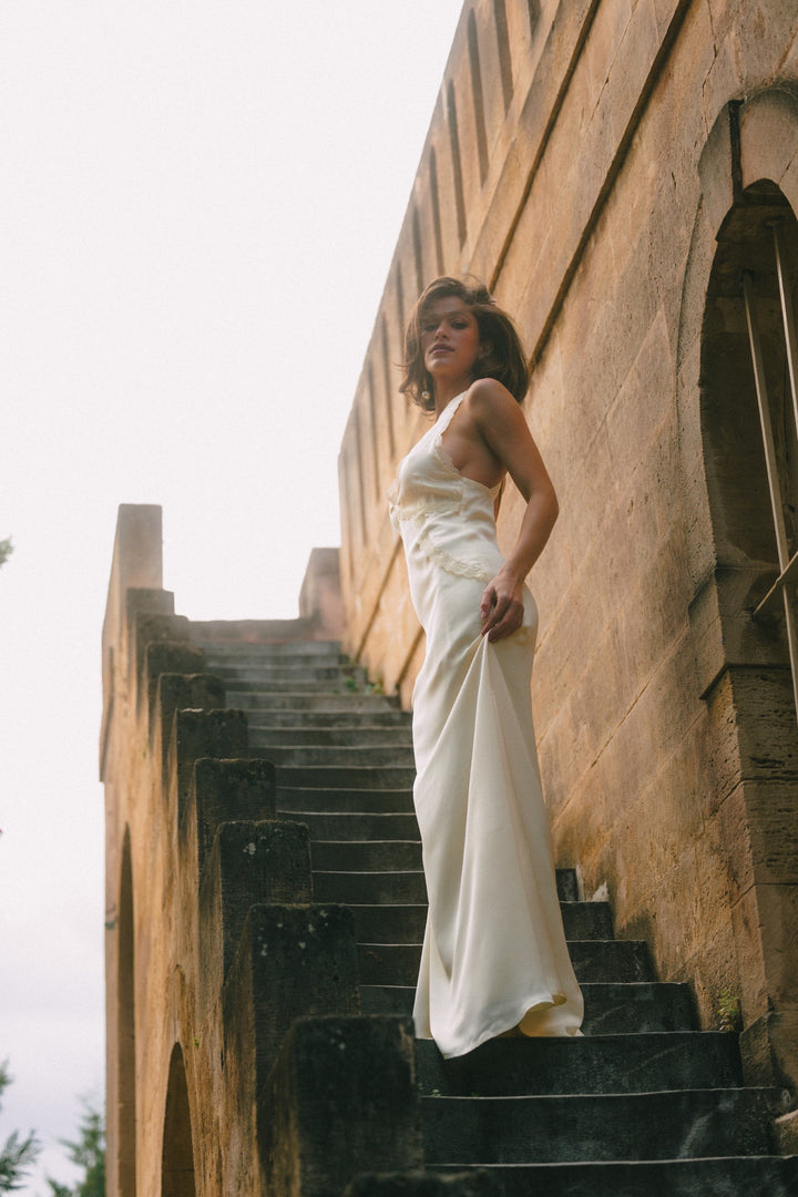 Again Butter Yellow Satin Dress