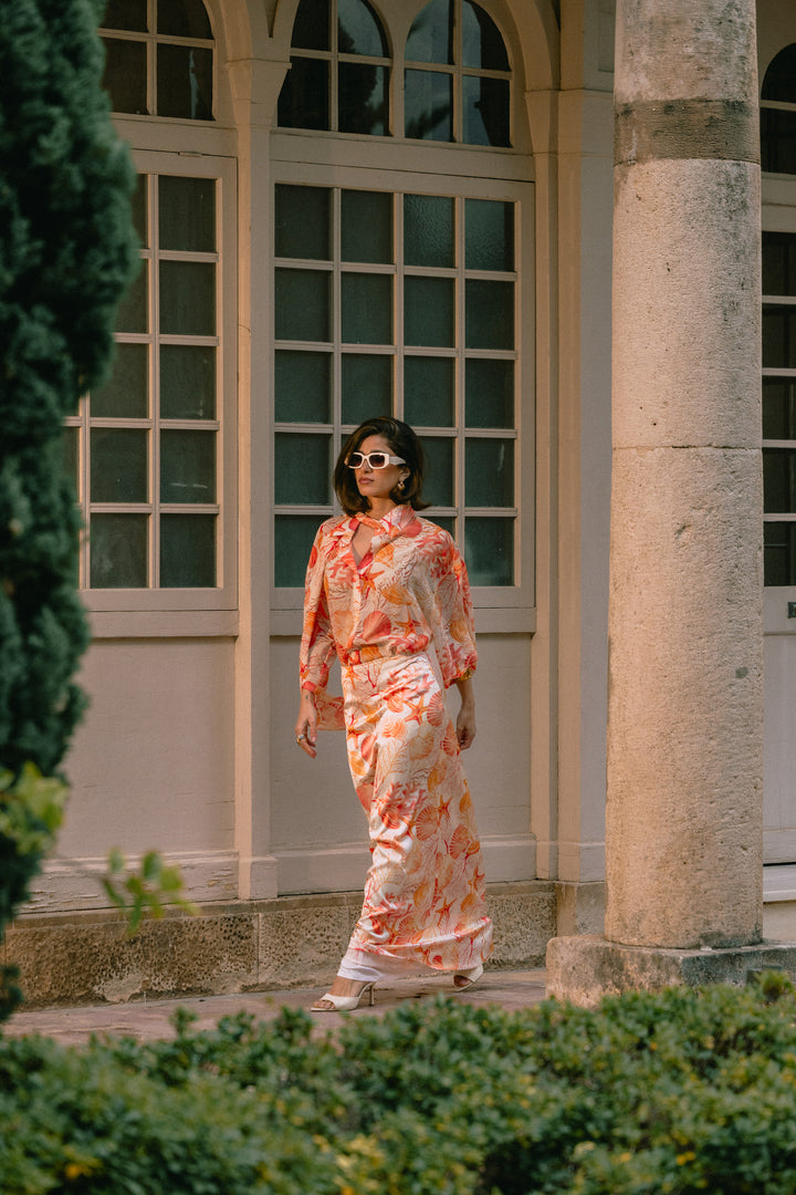 After Orange Print Skirt