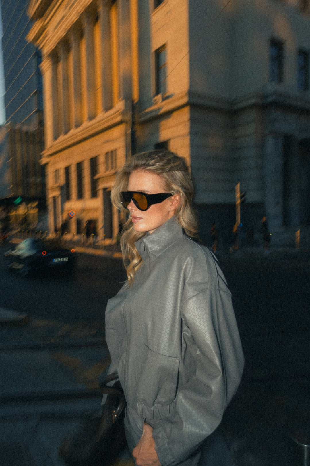 Slick Eco-Leather Grey Bomber