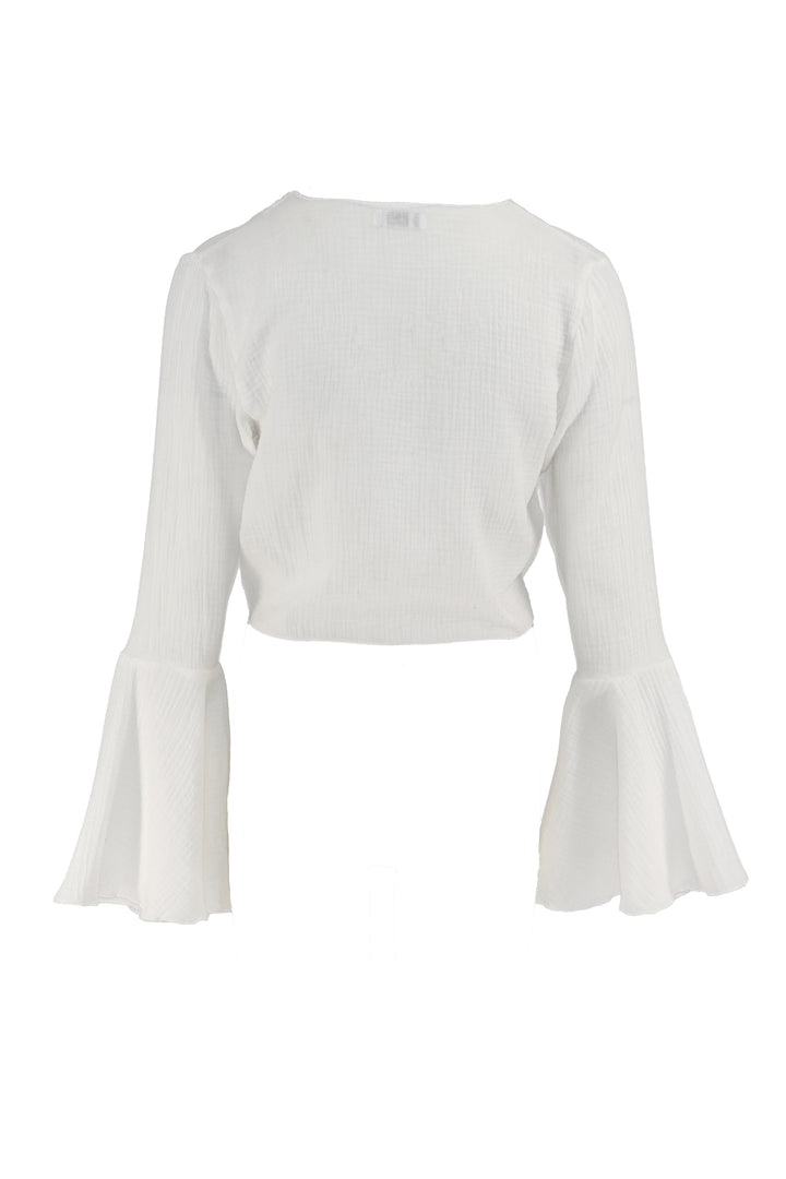 Coral Wrap White Blouse