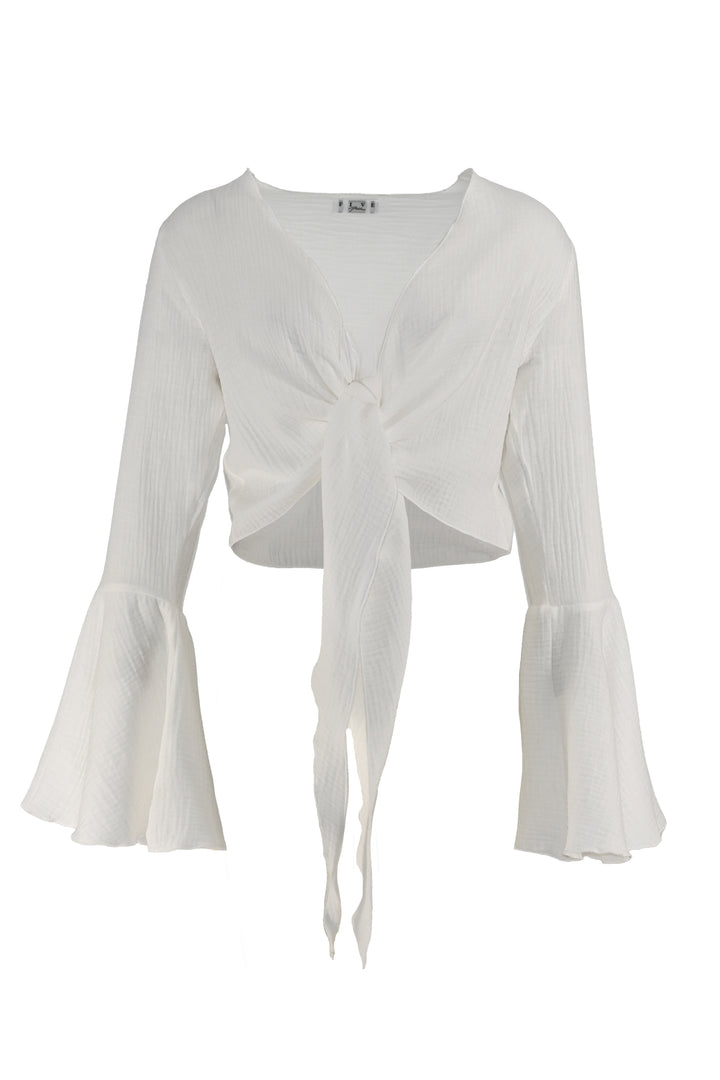 Coral Wrap White Blouse