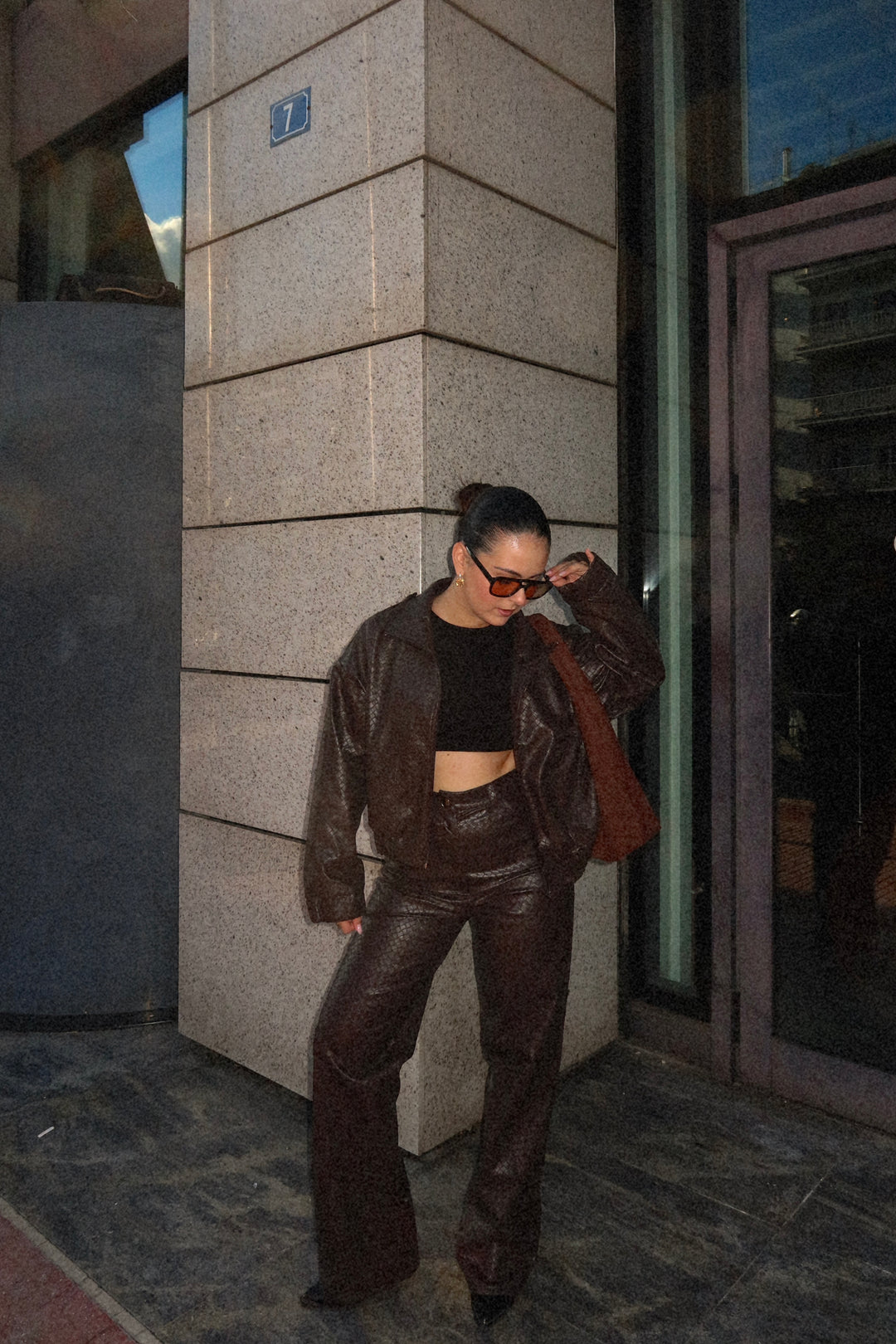 Slick Eco-Leather Brown Trousers