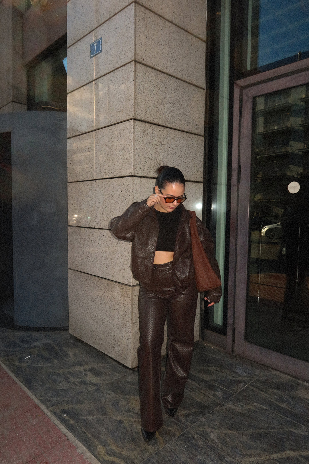 Slick Eco-Leather Brown Trousers