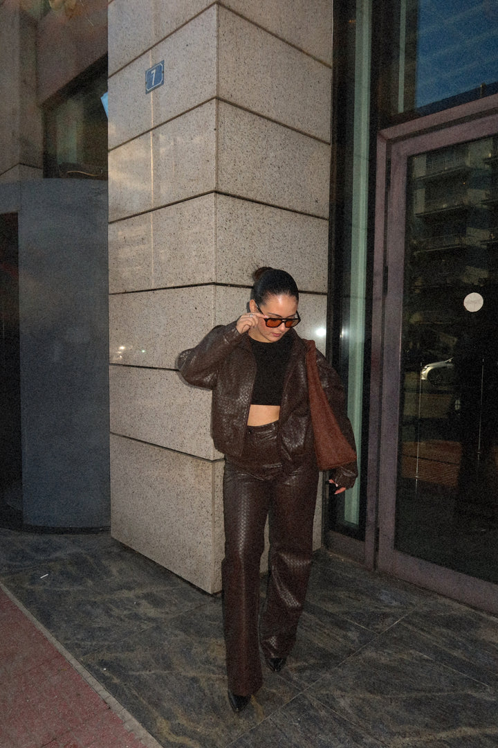 Slick Eco-Leather Brown Trousers