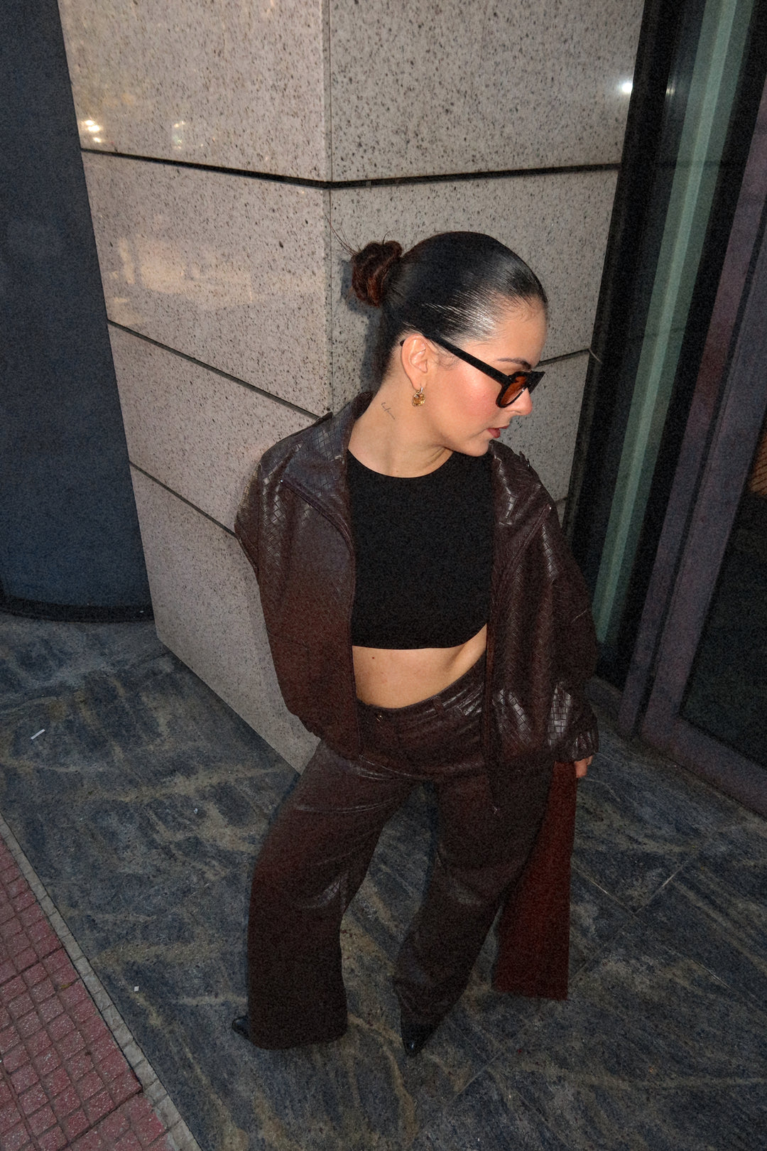 Slick Eco-Leather Brown Bomber