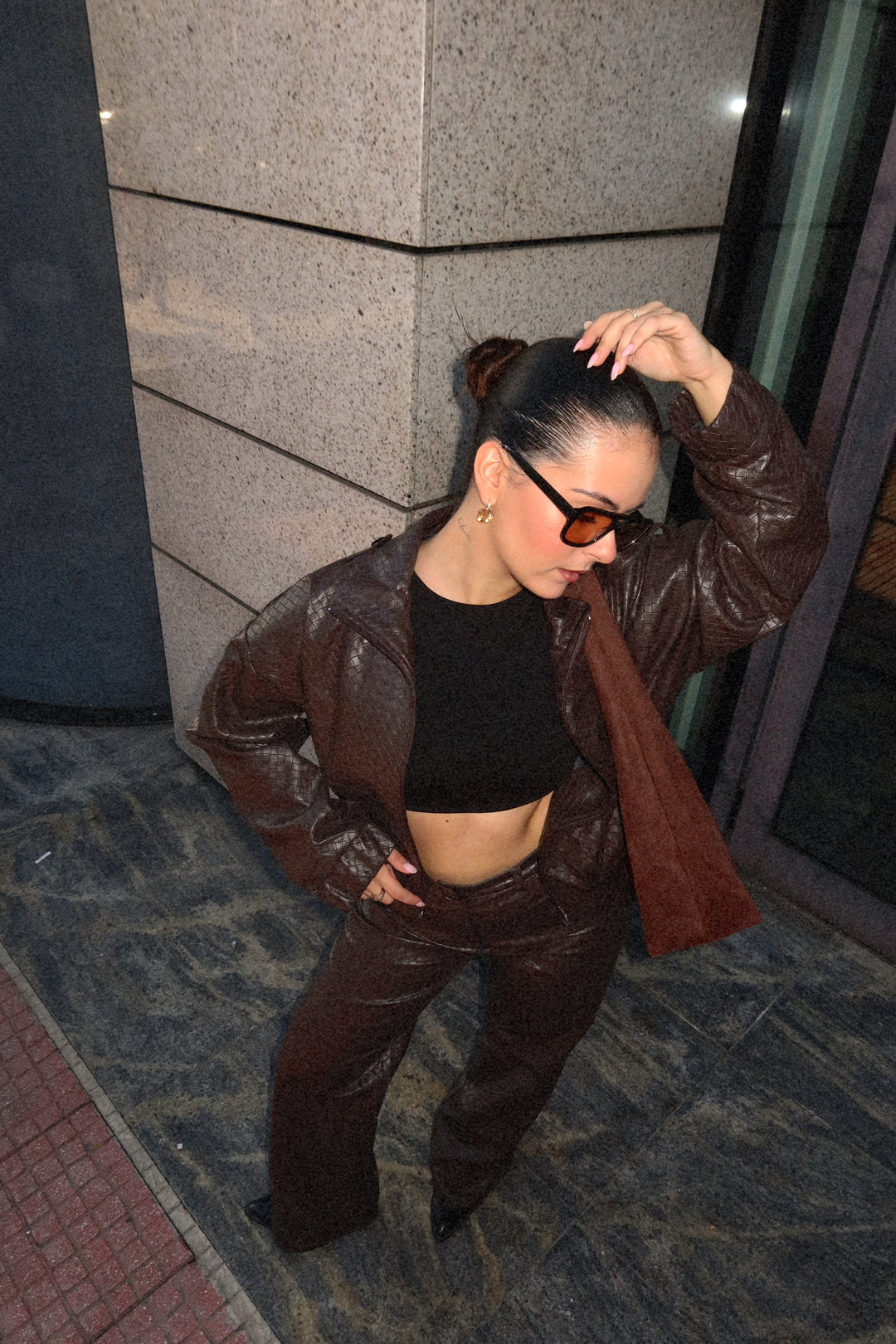 Slick Eco-Leather Brown Bomber