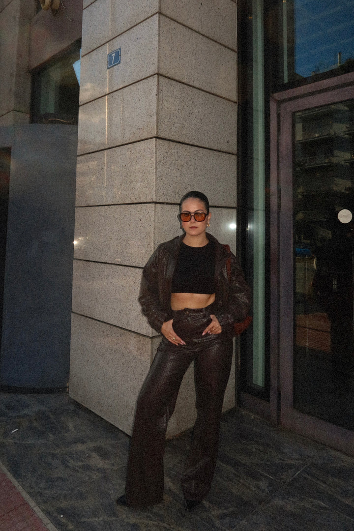 Slick Eco-Leather Brown Trousers